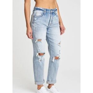 Eunina Rocky High Rise Boyfriend Denim Jeans Light Wash Distressed Relaxed Fit 5